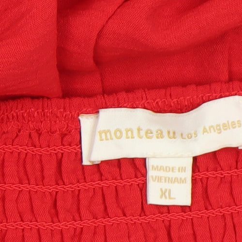 Monteau Los Angeles Women’s Red Fit & Flare Puff Sleeve Dress XL