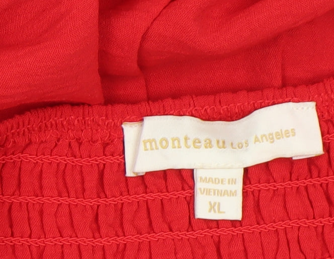 Monteau Los Angeles Women’s Red Fit & Flare Puff Sleeve Dress XL