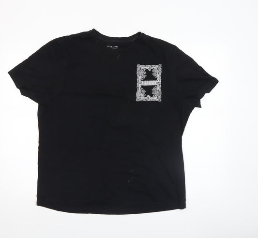 AllSaints Men's Black Cotton Graphic Crew Neck T-Shirt Medium