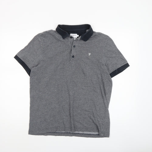 Farah Men's Grey Geometric Cotton Polo Shirt Size L Classic Fit