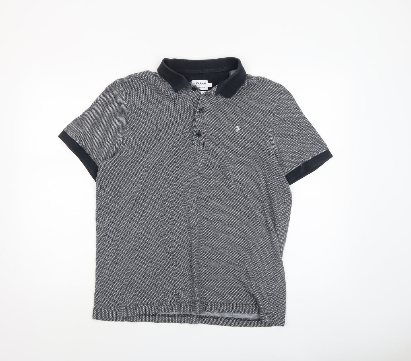 Farah Men's Grey Geometric Cotton Polo Shirt Size L Classic Fit