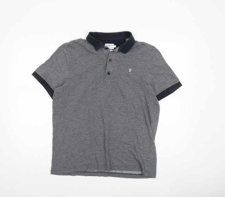 Farah Men's Grey Geometric Cotton Polo Shirt Size L Classic Fit