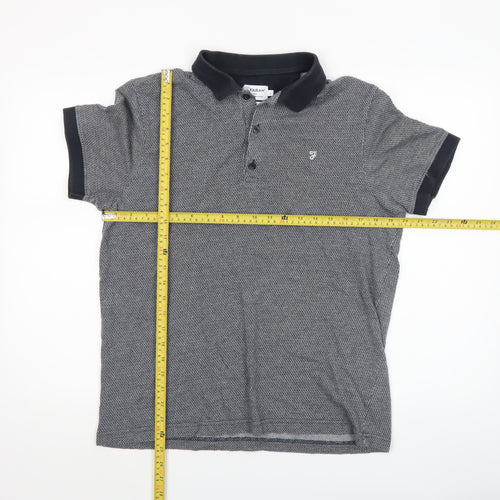 Farah Men's Grey Geometric Cotton Polo Shirt Size L Classic Fit