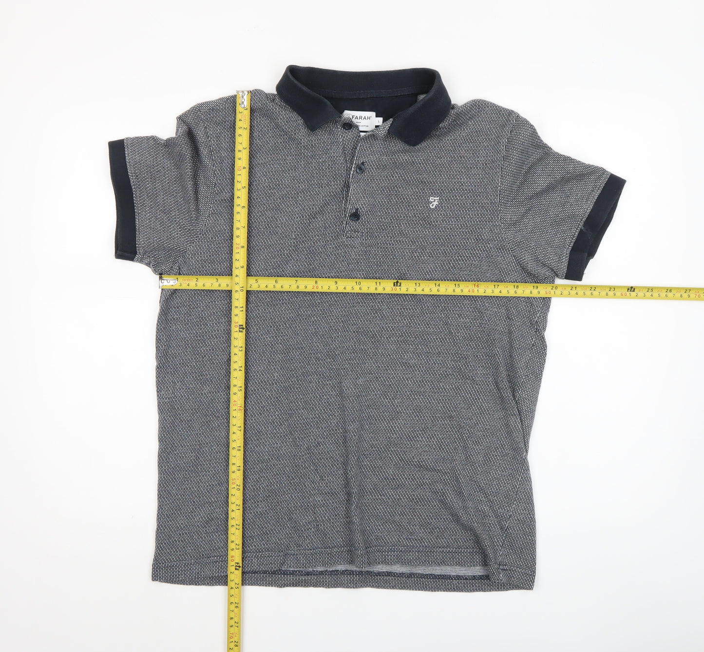 Farah Men's Grey Geometric Cotton Polo Shirt Size L Classic Fit