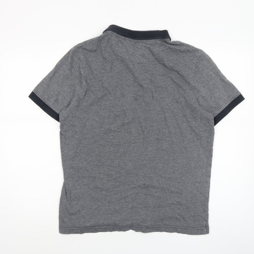Farah Men's Grey Geometric Cotton Polo Shirt Size L Classic Fit