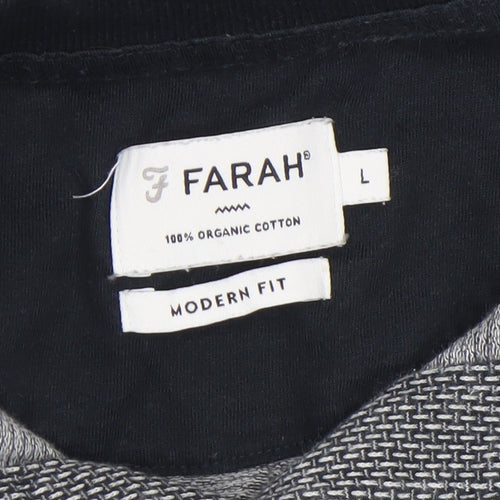 Farah Men's Grey Geometric Cotton Polo Shirt Size L Classic Fit