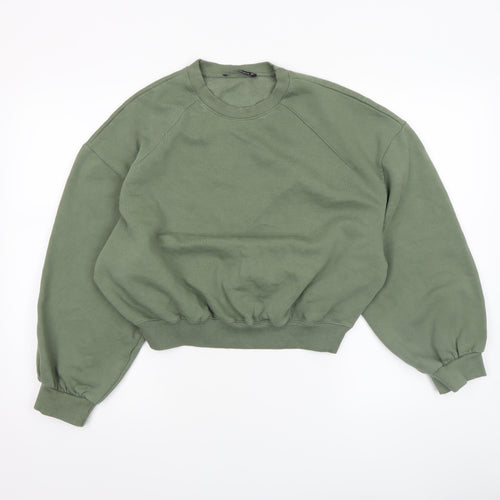 Zara Women Khaki Green Crew Neck Pullover Sweatshirt Size S