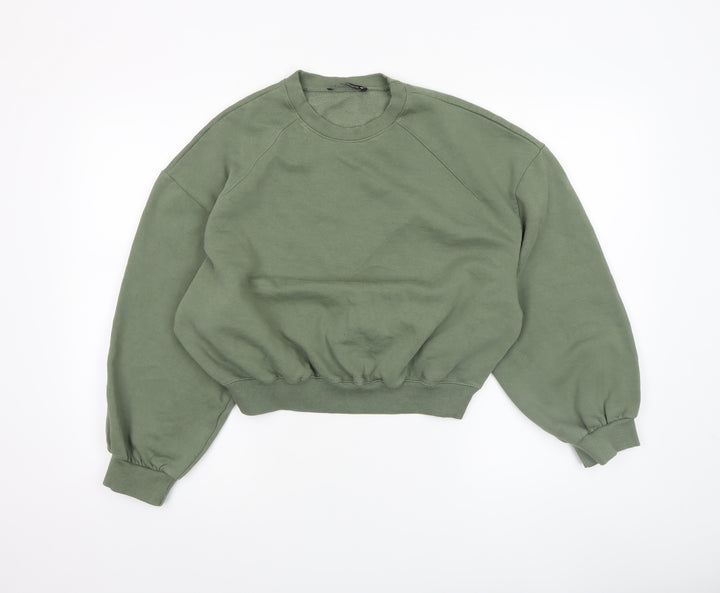 Zara Women Khaki Green Crew Neck Pullover Sweatshirt Size S