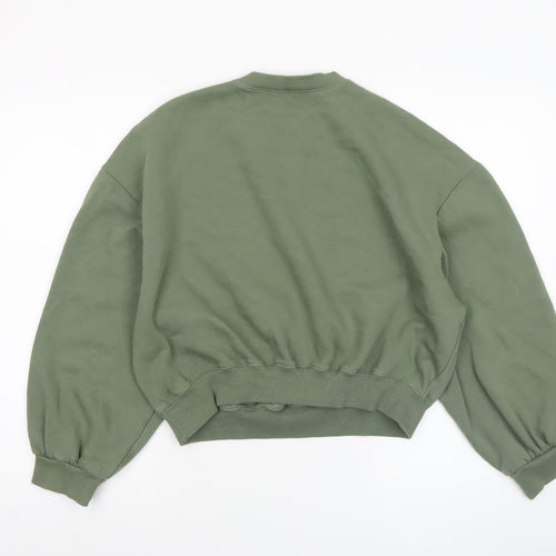 Zara Women Khaki Green Crew Neck Pullover Sweatshirt Size S