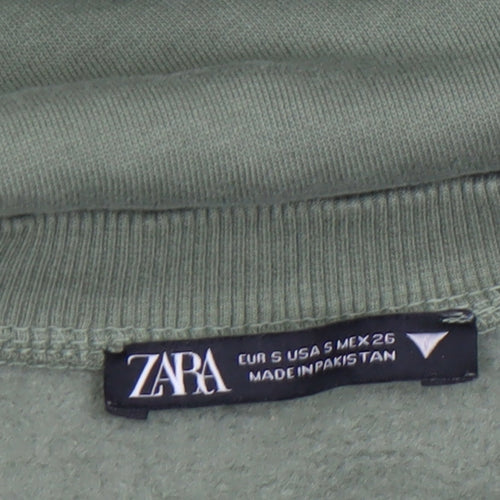 Zara Women Khaki Green Crew Neck Pullover Sweatshirt Size S