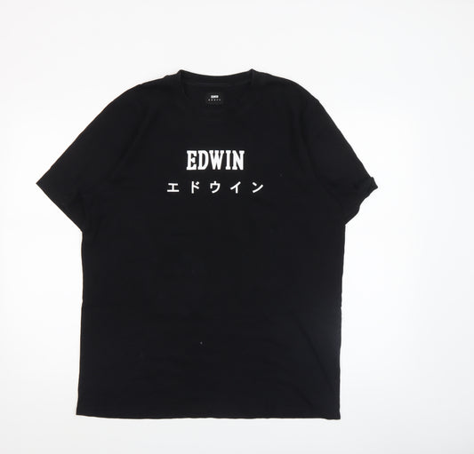 Edwin Men's Black Graphic Logo Cotton T-Shirt Size M