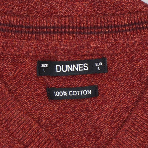 Dunnes Men Red Cotton V-Neck Pullover Jumper Size L