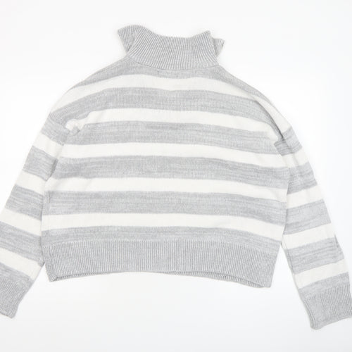 Dunnes Women's Grey Striped Collared 1/4 Zip Knit Jumper Size L
