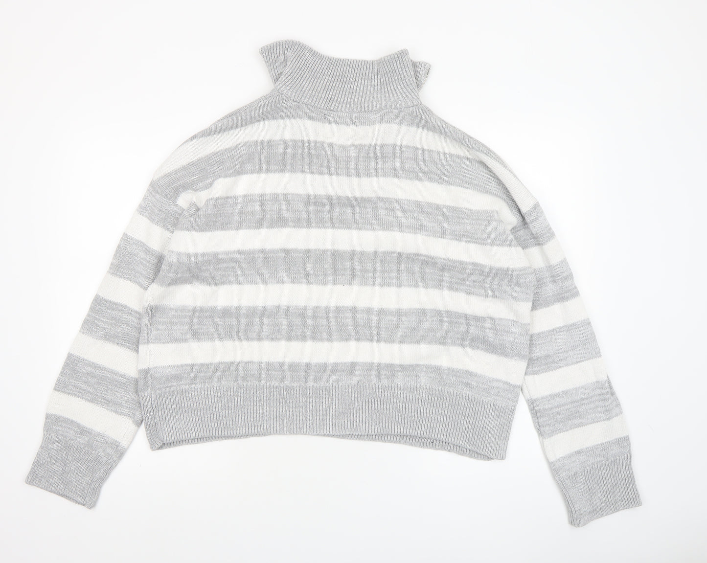 Dunnes Women's Grey Striped Collared 1/4 Zip Knit Jumper Size L