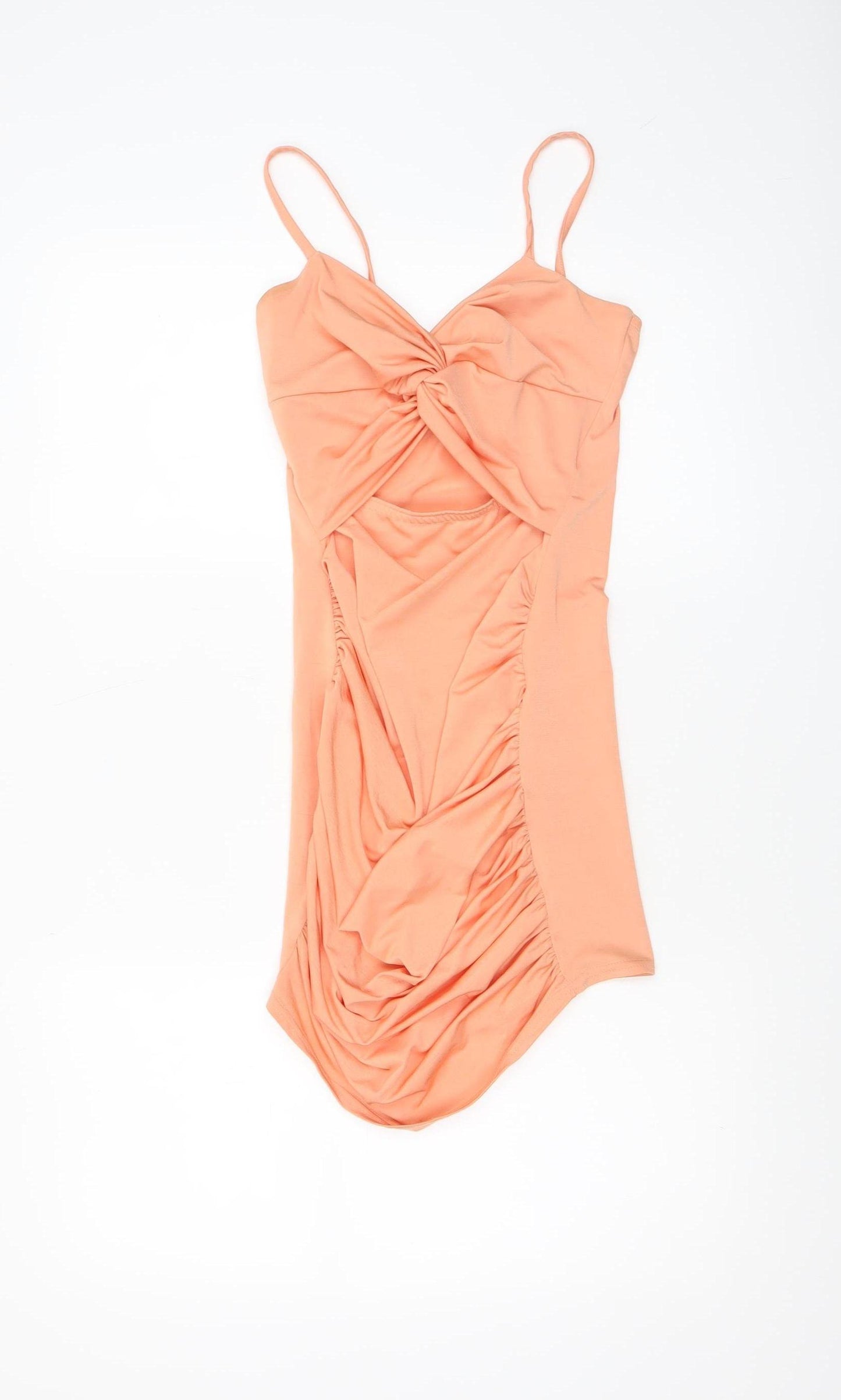 Boohoo Women’s Orange Bodycon Ruched Mini Dress Size 8