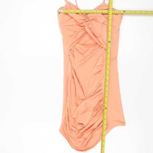 Boohoo Women’s Orange Bodycon Ruched Mini Dress Size 8