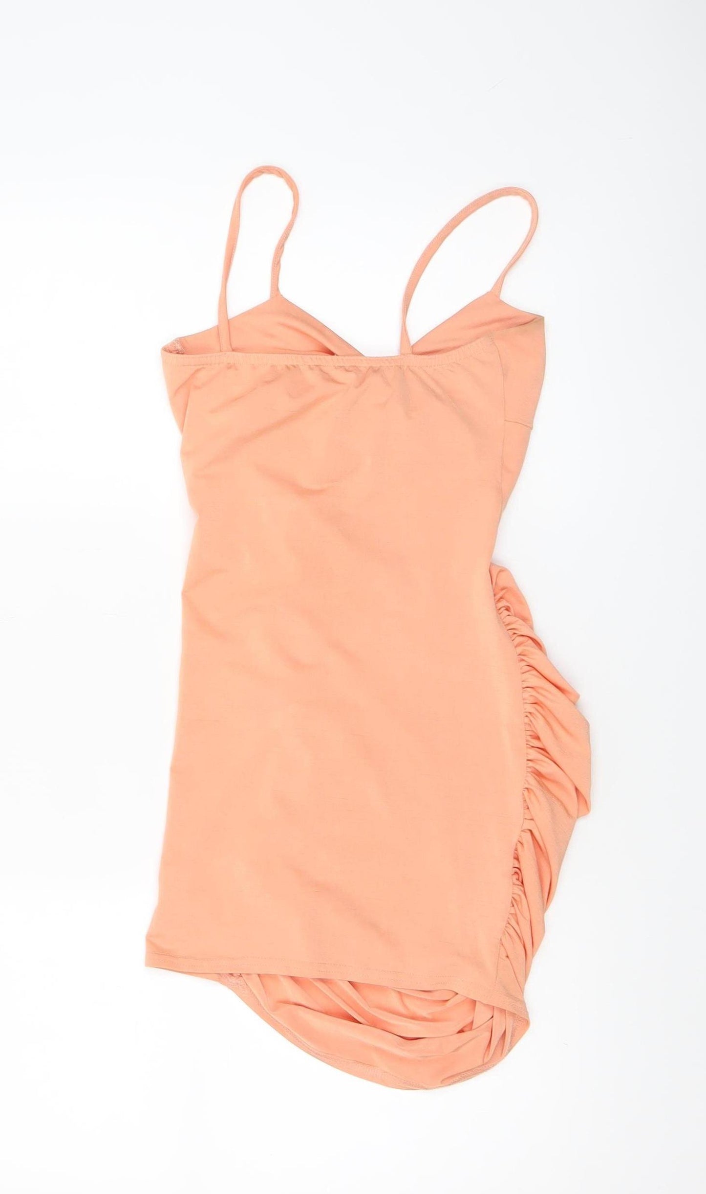 Boohoo Women’s Orange Bodycon Ruched Mini Dress Size 8