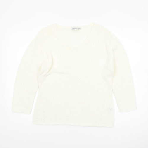 Aliuja Women's Ivory V-Neck Knit Jumper Medium