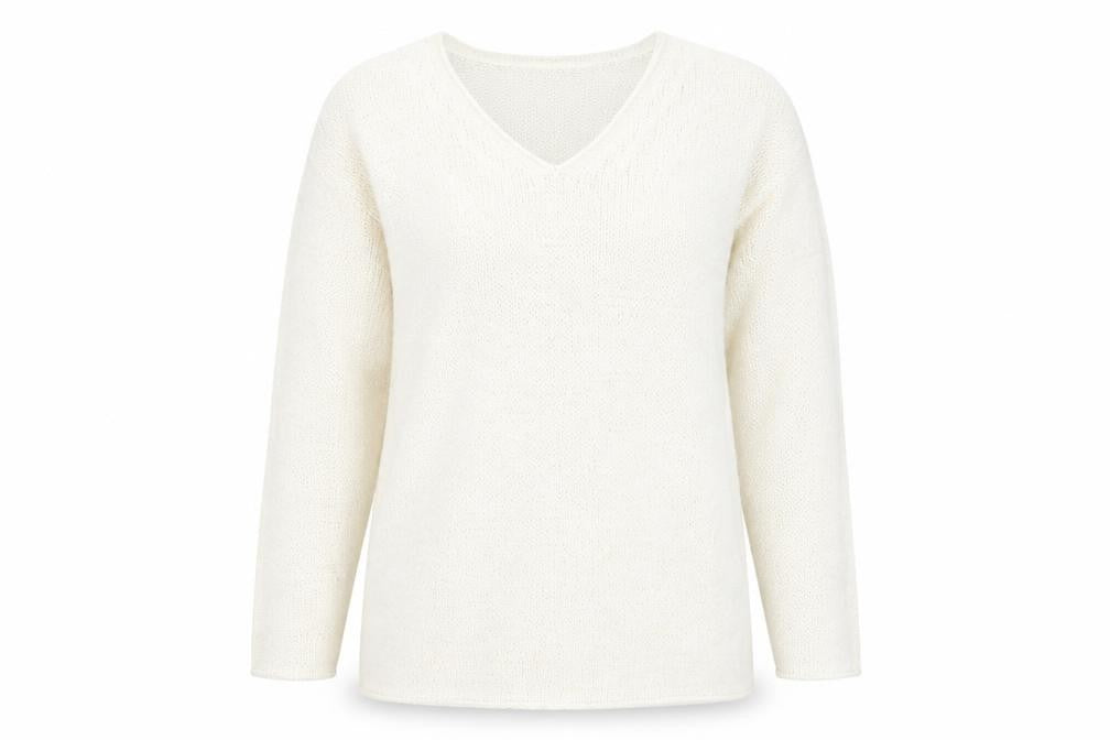 Front view of Aliuja Women's Ivory V-Neck Knit Jumper Medium