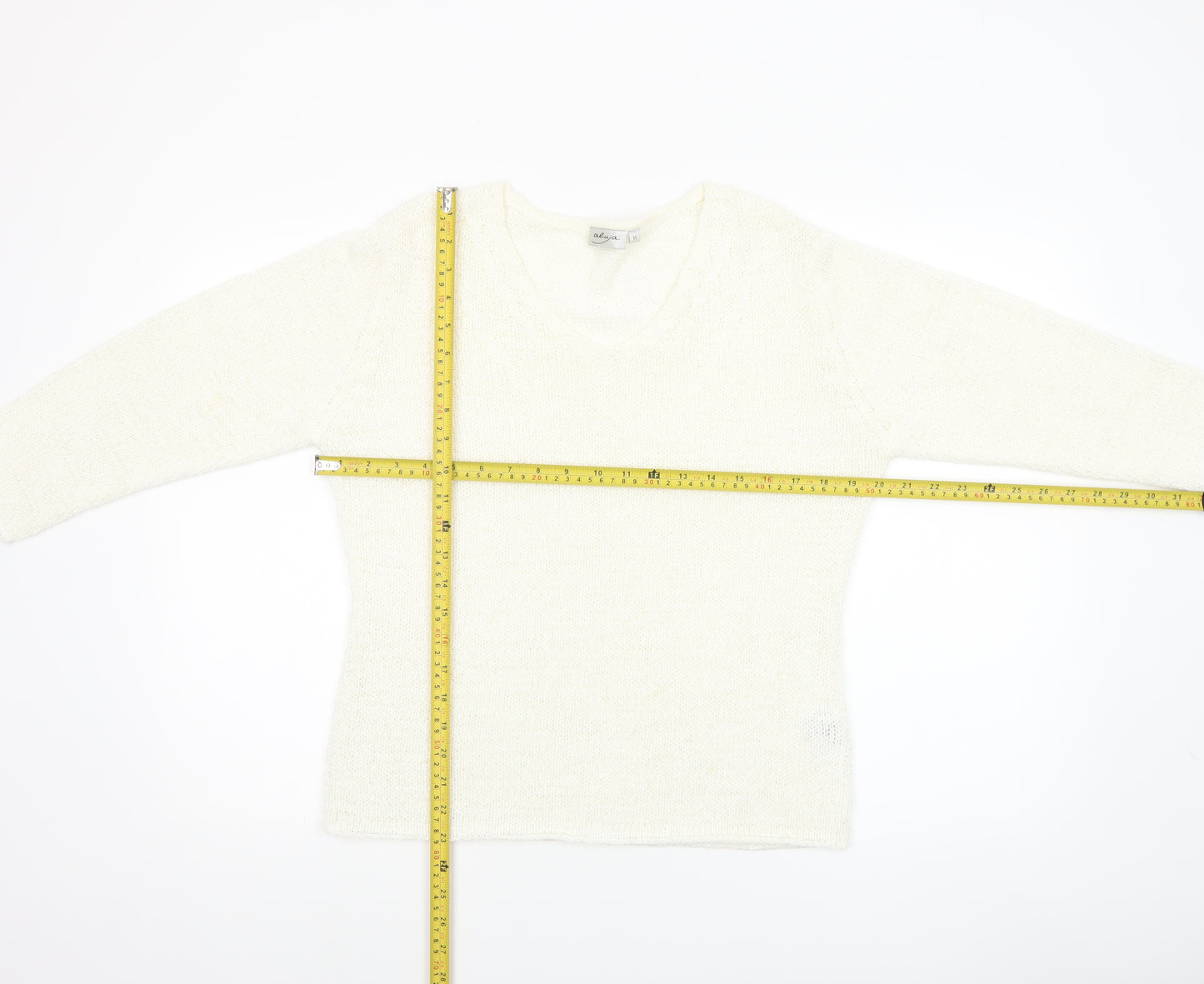 Aliuja Women's Ivory V-Neck Knit Jumper Medium