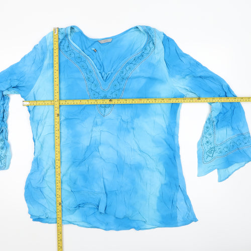 Marks and Spencer Women's Blue Embroidered Viscose Tunic Blouse UK 22