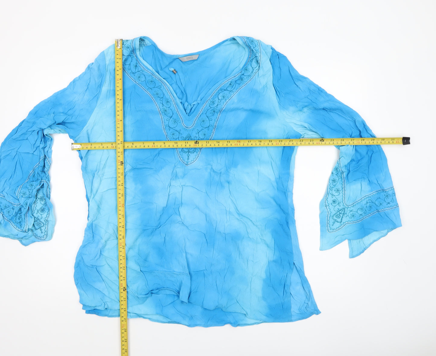 Marks and Spencer Women's Blue Embroidered Viscose Tunic Blouse UK 22