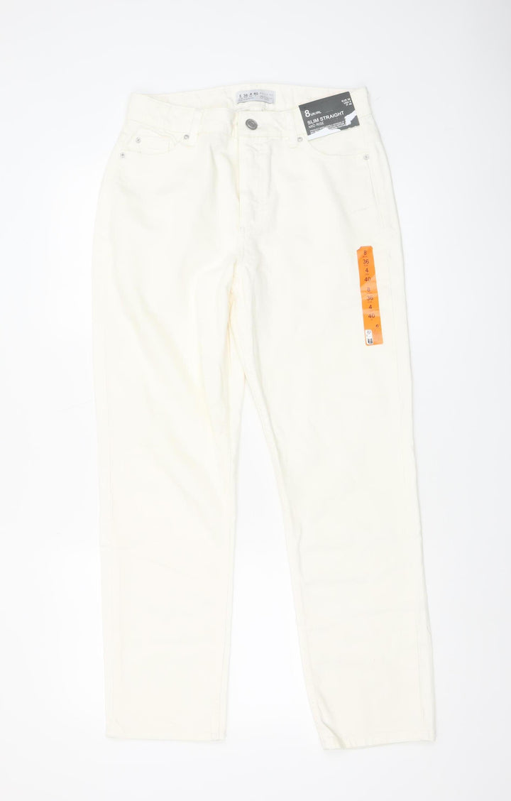 Primark Women White Slim Straight Denim Jeans Size 8