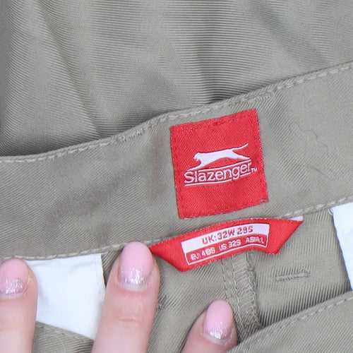 Slazenger Men's Beige Chino Trousers UK 32W 29S Pleated Classic Fit