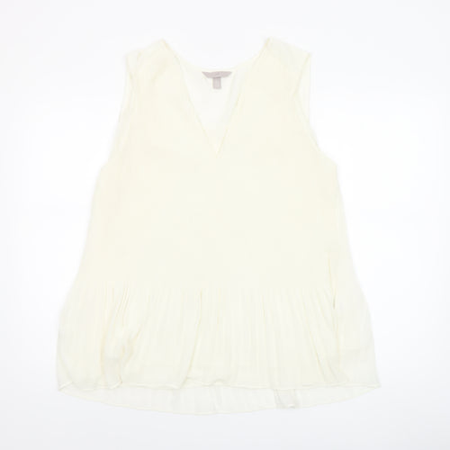 H&M Women Ivory Sleeveless V-Neck Tunic Blouse Size L