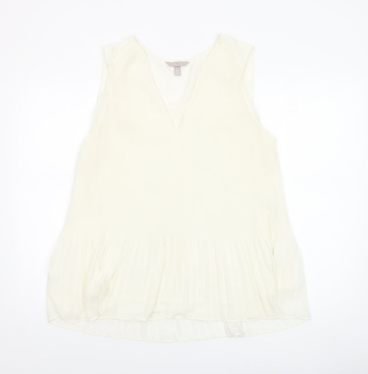 H&M Women Ivory Sleeveless V-Neck Tunic Blouse Size L