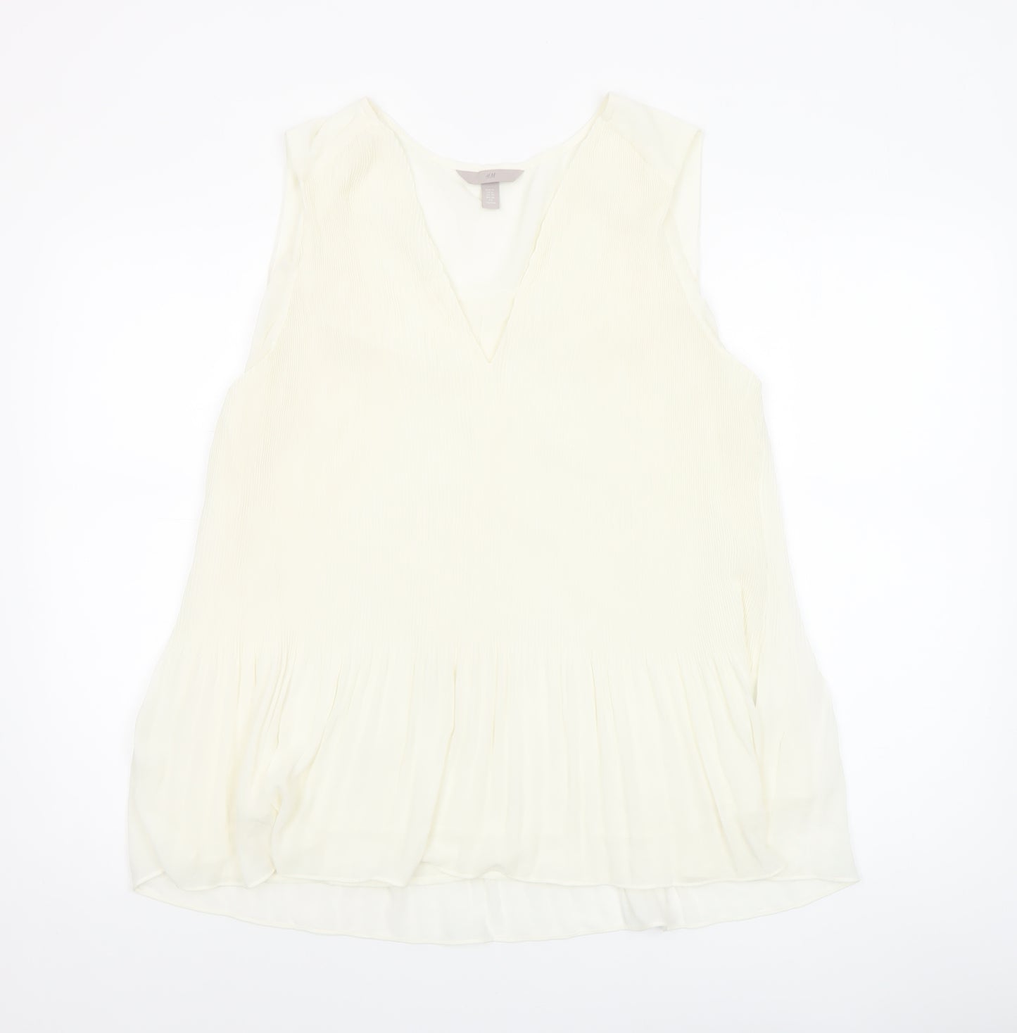 H&M Women Ivory Sleeveless V-Neck Tunic Blouse Size L