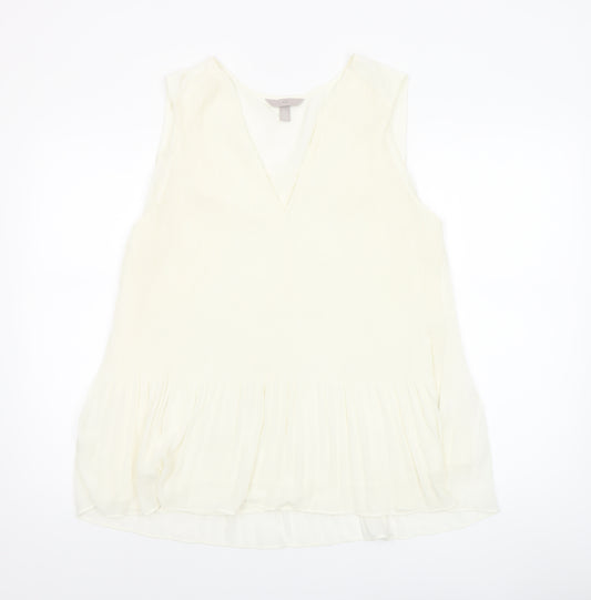 H&M Women Ivory Sleeveless V-Neck Tunic Blouse Size L