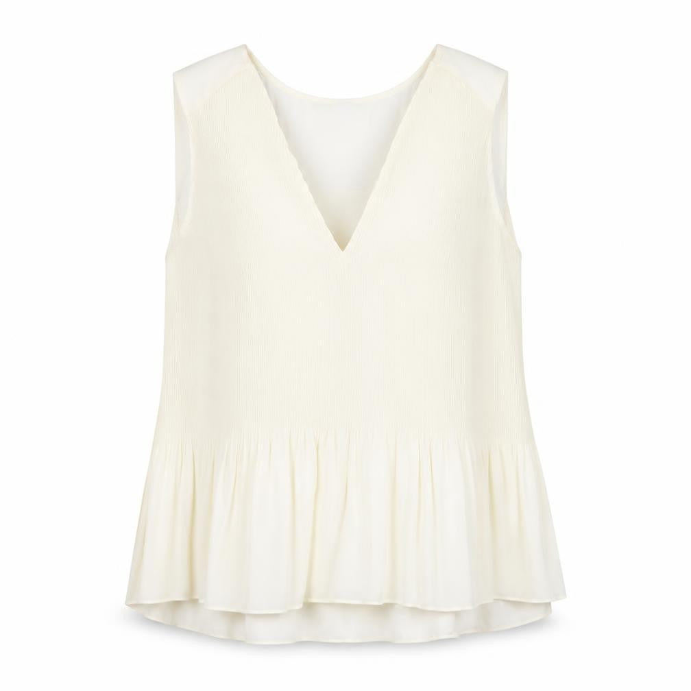 H&M Women Ivory Sleeveless V-Neck Tunic Blouse Size L