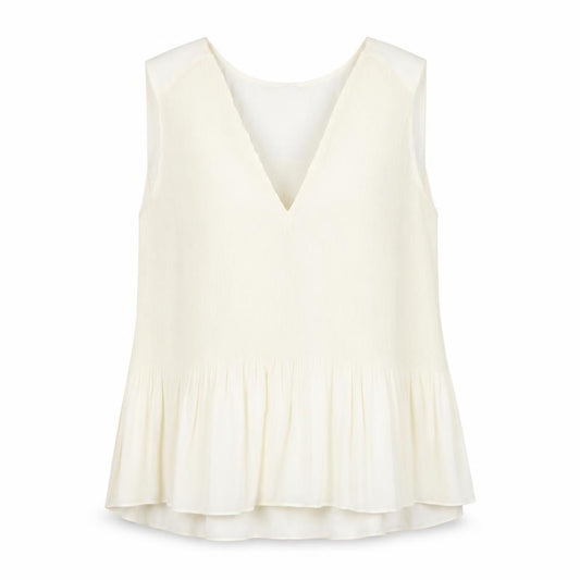 Front view of H&M Women Ivory Sleeveless V-Neck Tunic Blouse, size L