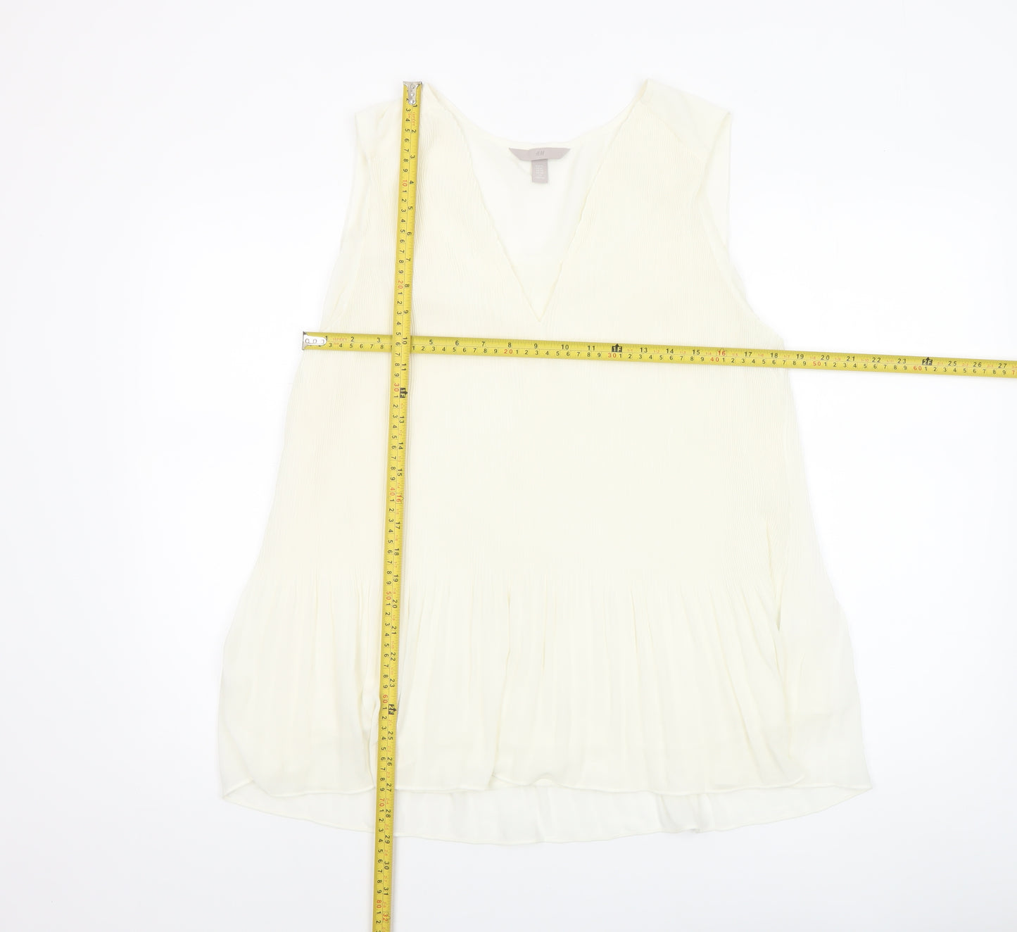 H&M Women Ivory Sleeveless V-Neck Tunic Blouse Size L