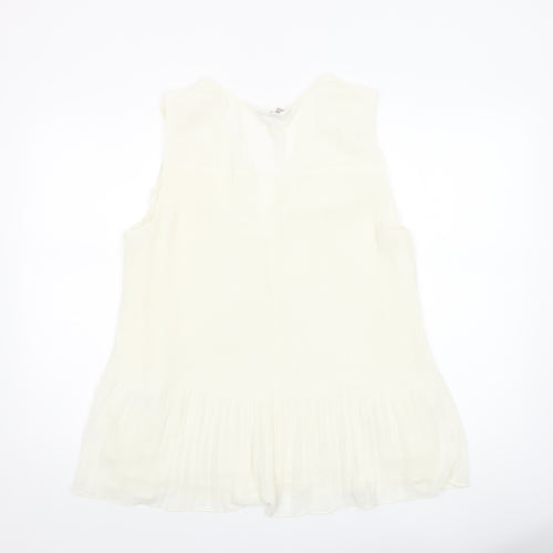 H&M Women Ivory Sleeveless V-Neck Tunic Blouse Size L