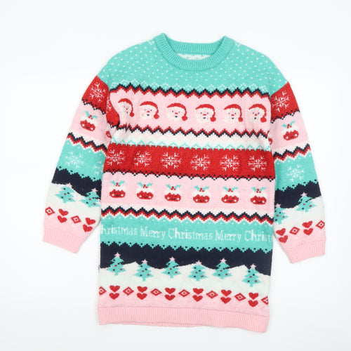 Dunnes Stores Girls Multicoloured Christmas Jumper 9-10 Years Acrylic Blend