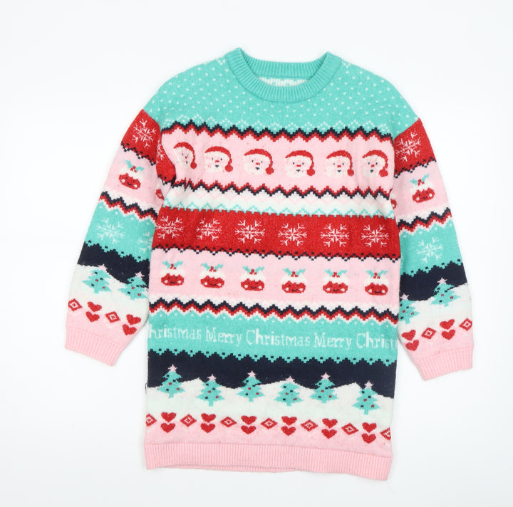 Dunnes Stores Girls Multicoloured Christmas Jumper 9-10 Years Acrylic Blend