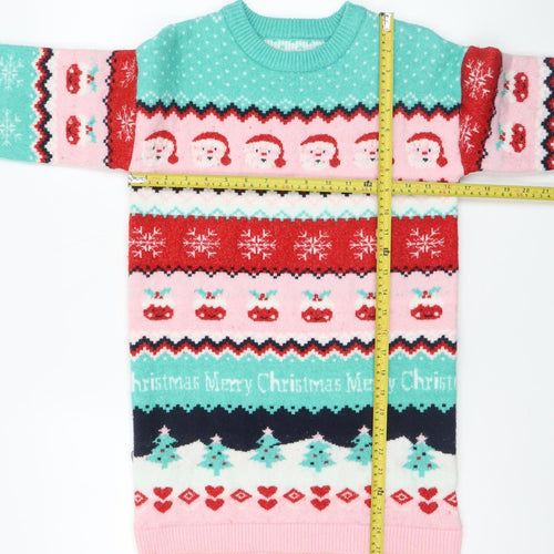 Dunnes Stores Girls Multicoloured Christmas Jumper 9-10 Years Acrylic Blend