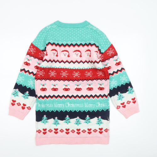 Dunnes Stores Girls Multicoloured Christmas Jumper 9-10 Years Acrylic Blend
