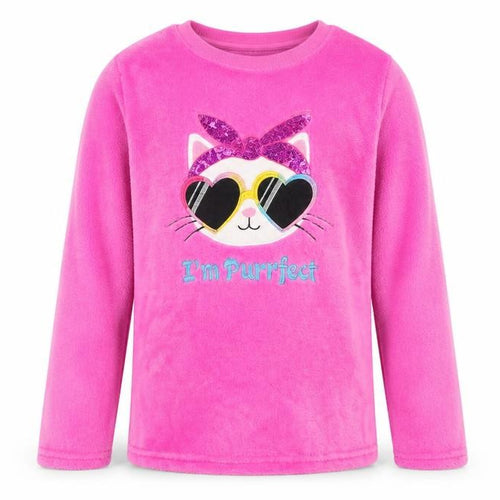 Dunnes Stores Girls Pink Fleece Cat Pyjama Top 10-11 Years Long Sleeve