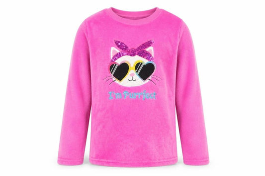 Dunnes Stores Girls Pink Fleece Cat Pyjama Top 10-11 Years Long Sleeve
