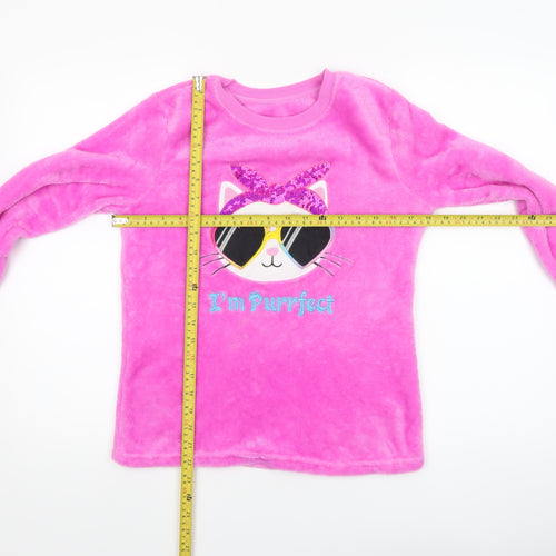 Dunnes Stores Girls Pink Fleece Cat Pyjama Top 10-11 Years Long Sleeve