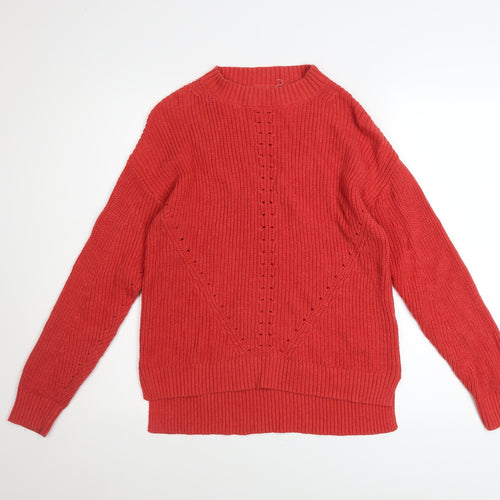 Fat Face Women's Red Cotton Knit Crew Neck Jumper Size 8