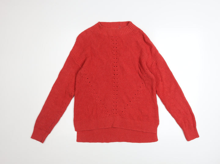 Fat Face Women's Red Cotton Knit Crew Neck Jumper Size 8