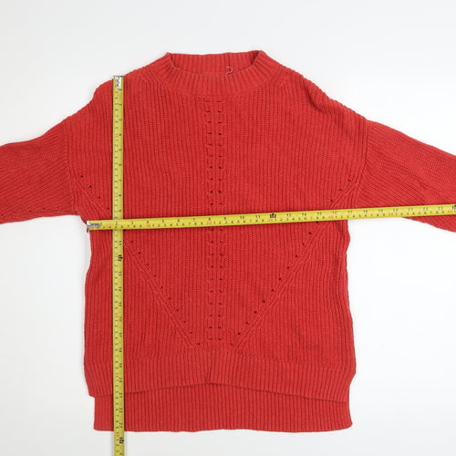 Fat Face Women's Red Cotton Knit Crew Neck Jumper Size 8