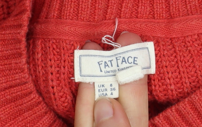 Fat Face Women's Red Cotton Knit Crew Neck Jumper Size 8