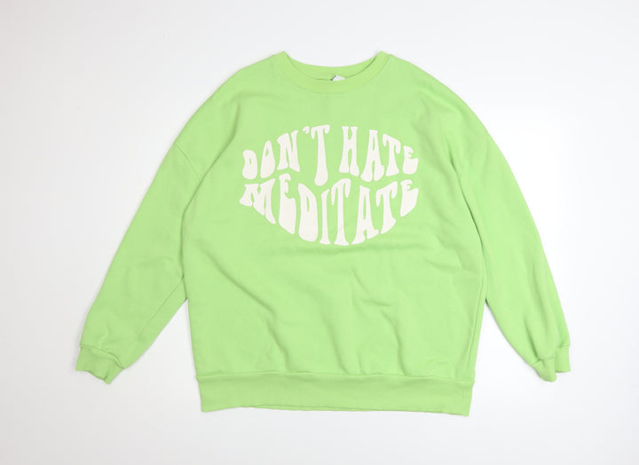 George Women's Green 'Don't Hate Meditate' Pullover Sweatshirt Size M 12-14