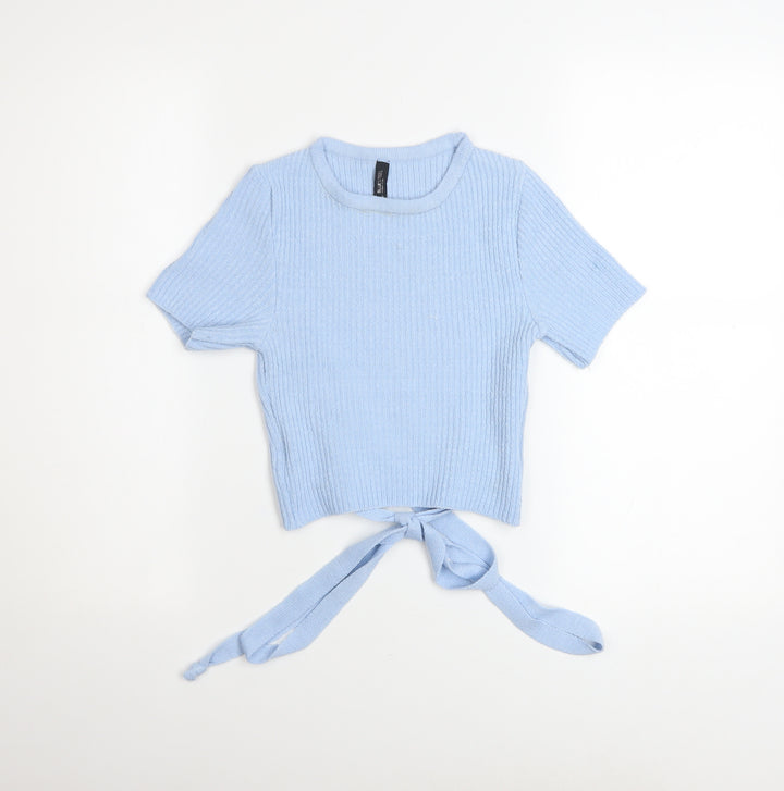 Blue Steel Women’s Blue Cropped Knit Tie-Front T-Shirt Size M