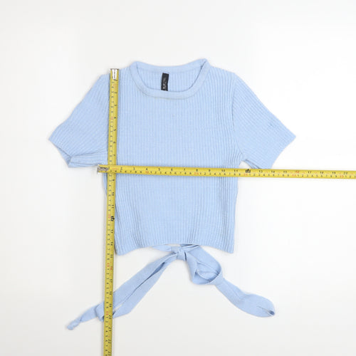 Blue Steel Women’s Blue Cropped Knit Tie-Front T-Shirt Size M